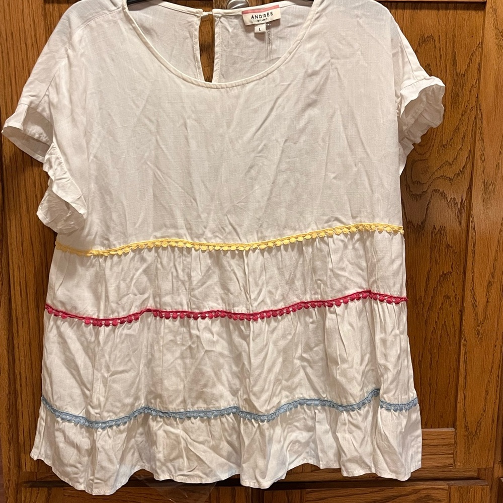 Andree White Blouse with Colorful Accents